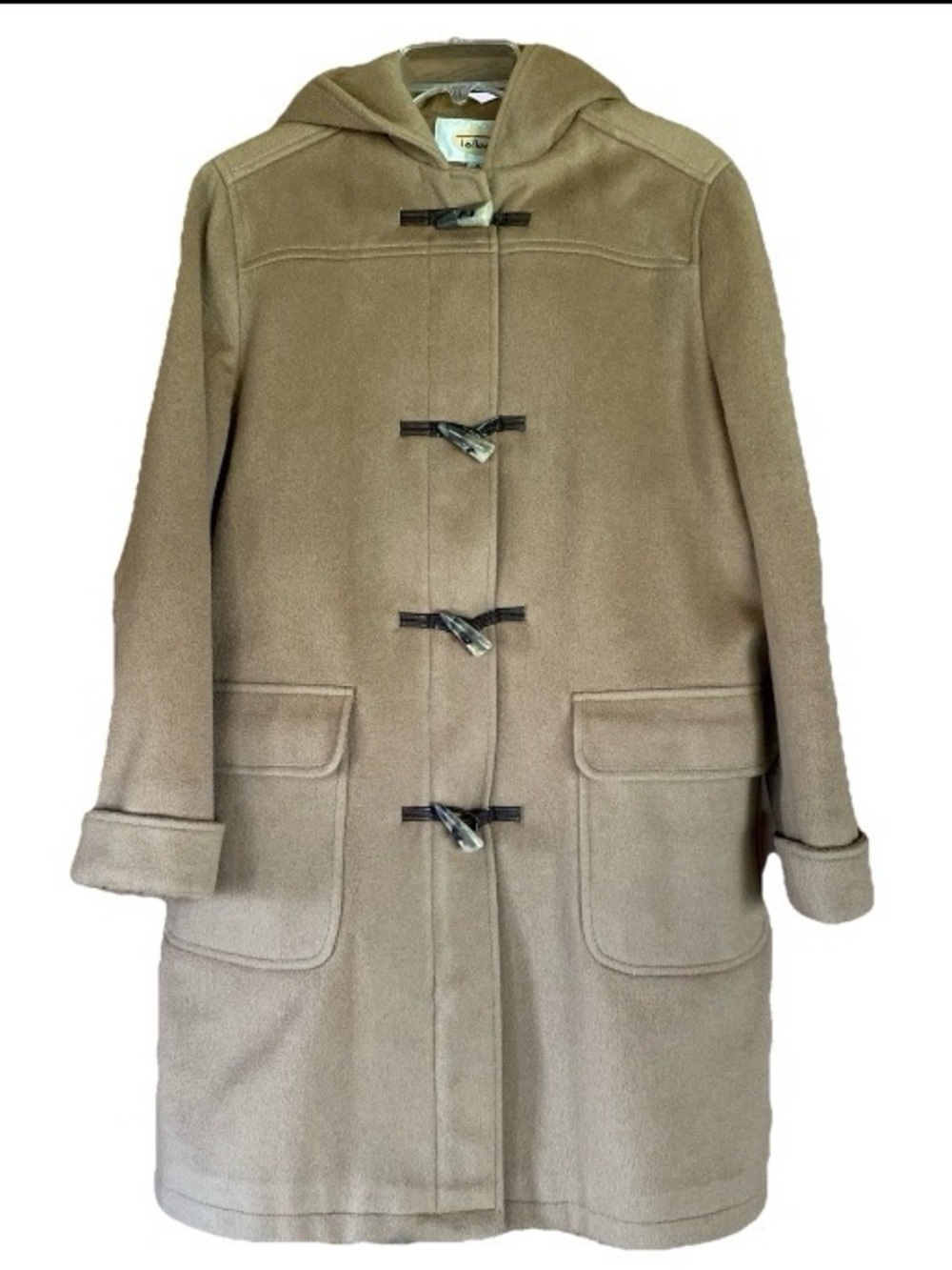 Talbots Wool Blend Lined Winter Coat Women’s 8 Tan Toggle Hooded Academia Preppy